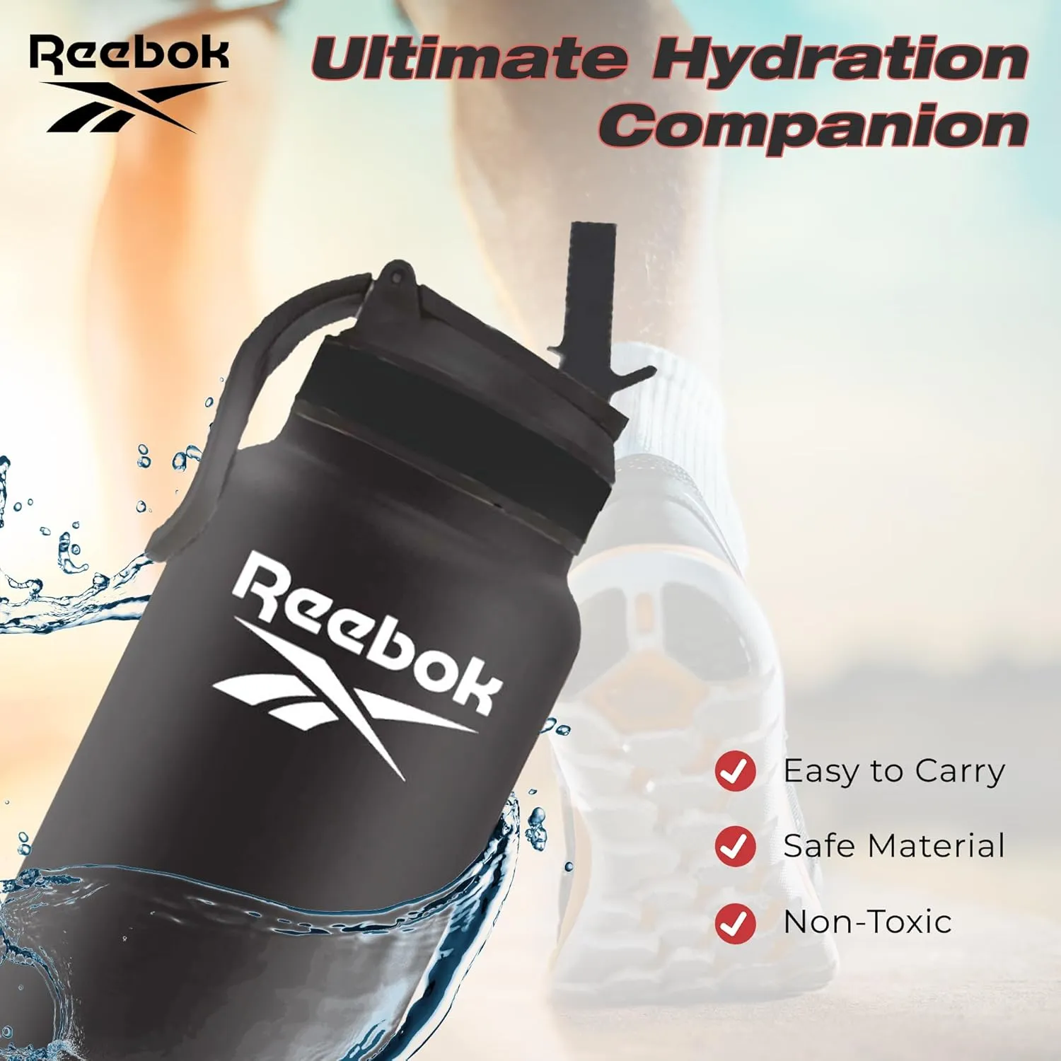 Reebok Lifestyle Stainless Steel Water Bottle - Insulated Water Bottle 32 oz With Straw - Double Wall Vacuum Insulated Sports Water Bottle, BPA Free