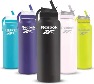 Reebok Lifestyle Stainless Steel Water Bottle - Insulated Water Bottle 32 oz With Straw - Double Wall Vacuum Insulated Sports Water Bottle, BPA Free