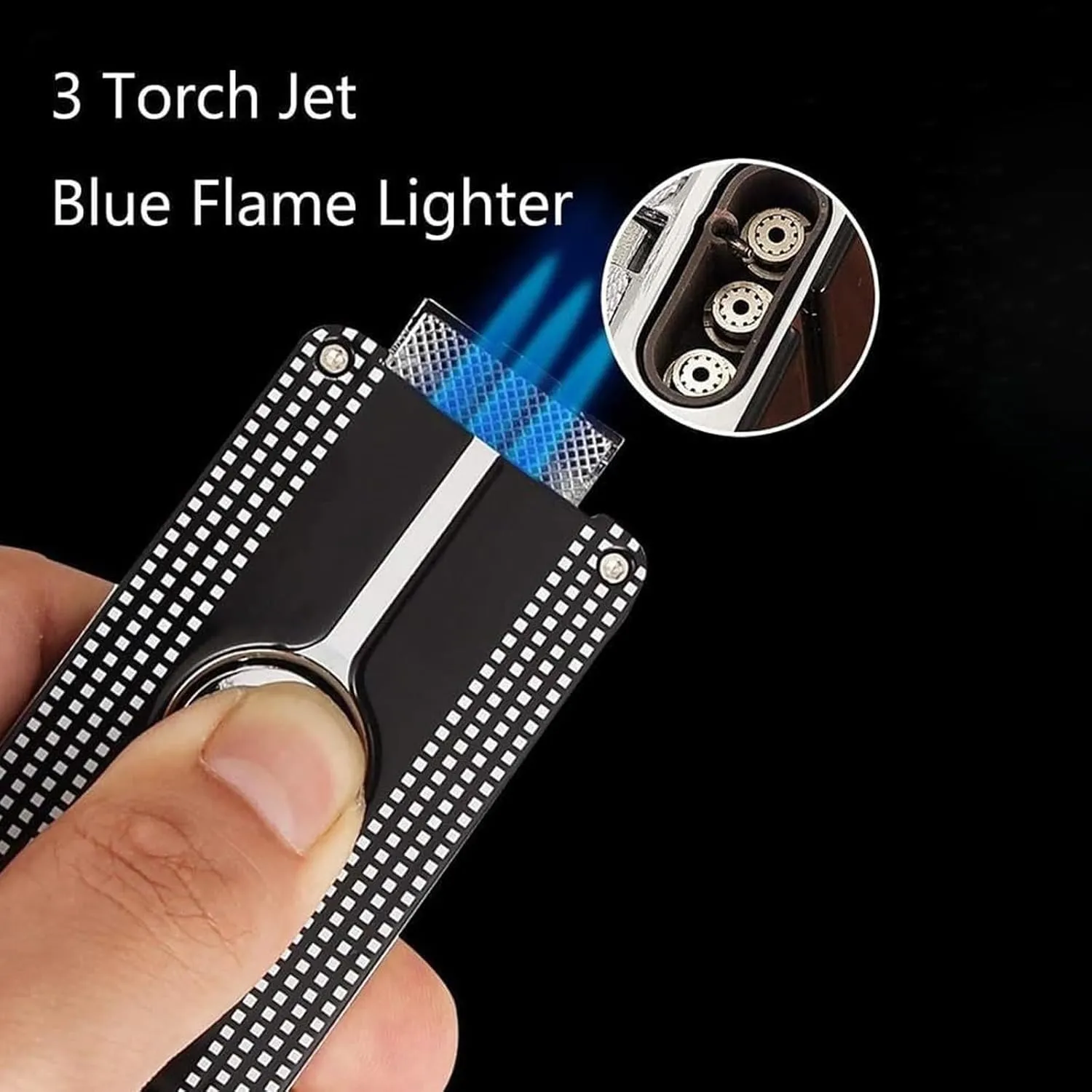 Refillable Butane Torch Lighter, Adjustable Triple Jet Flame Windproof Lighter(Black)