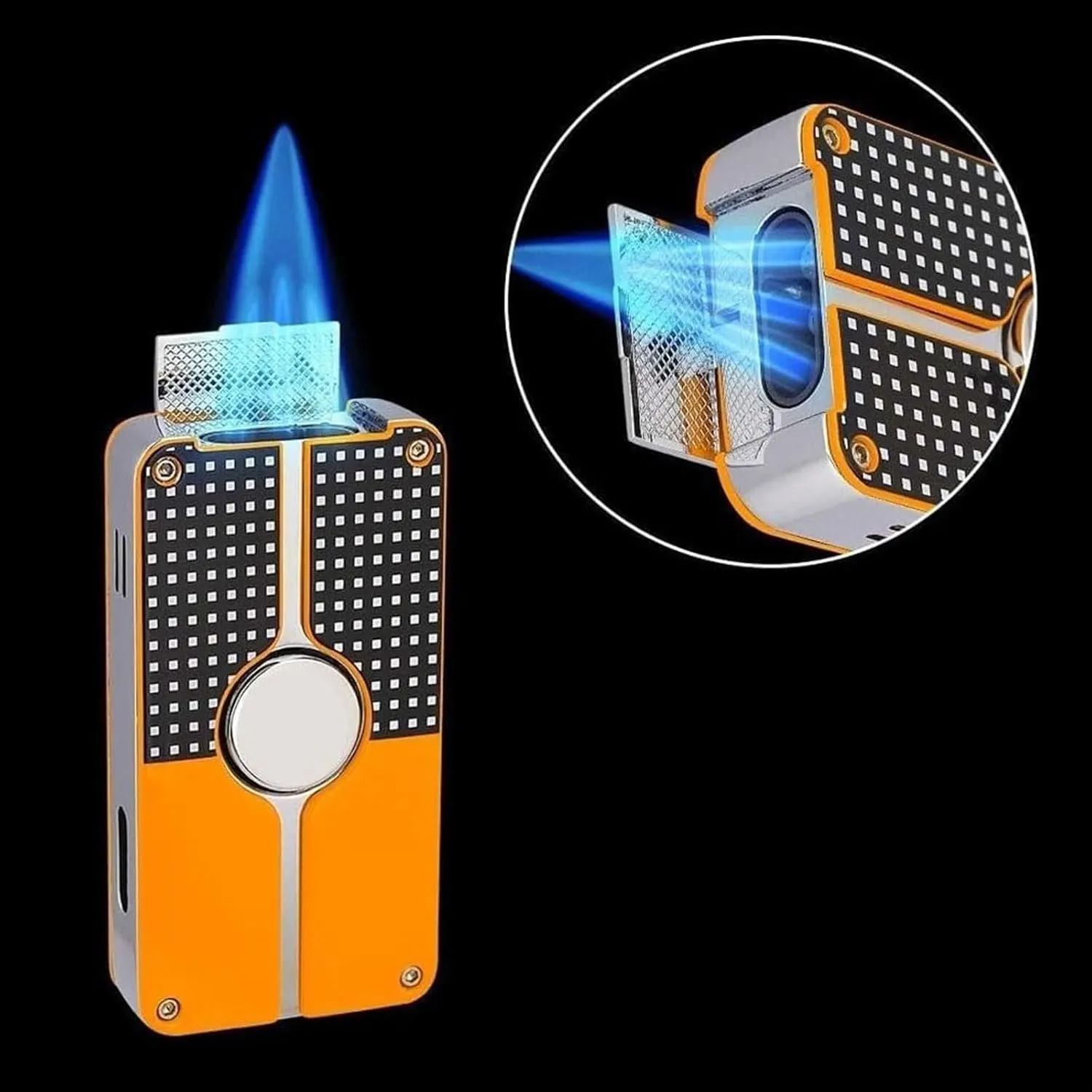 Refillable Butane Torch Lighter, Adjustable Triple Jet Flame Windproof Lighter(Black)