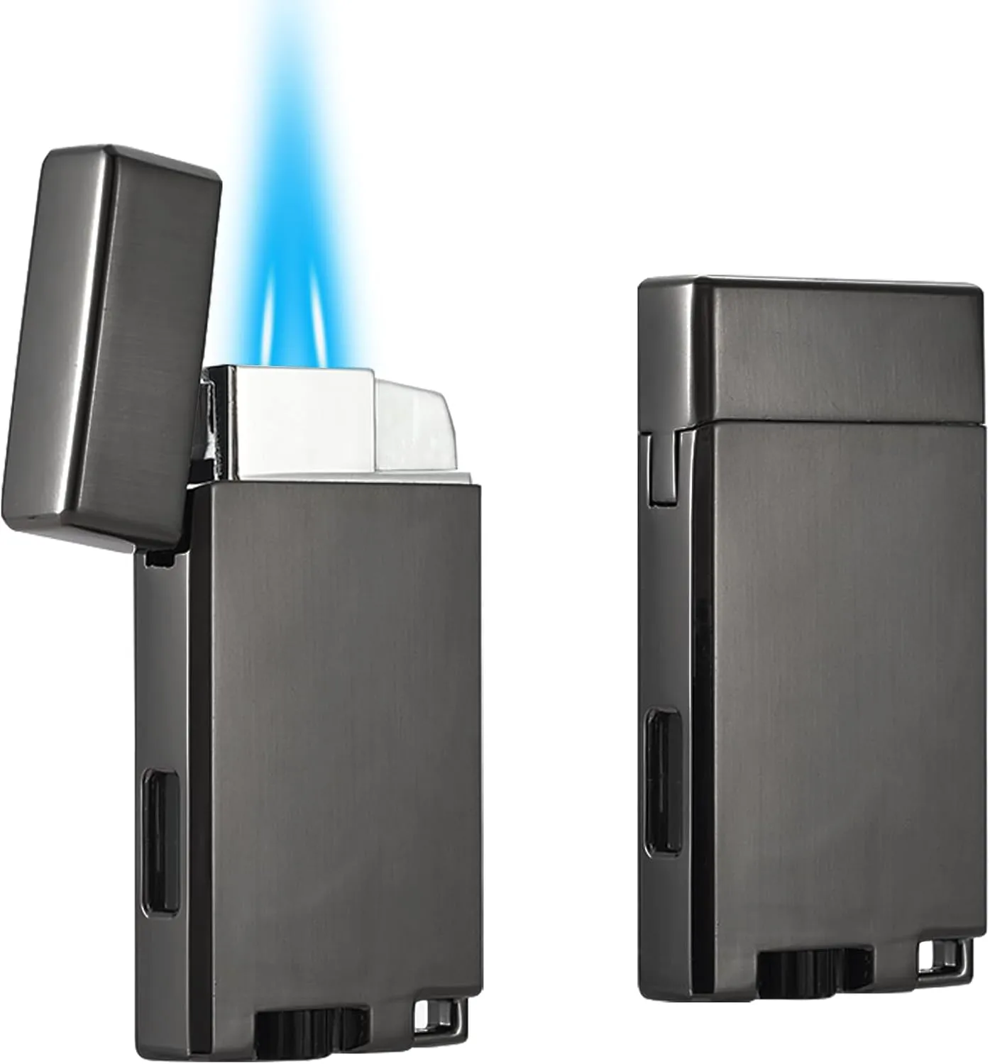 Refillable Butane Torch Lighter with Keyhole and Visible Window, 2 Pack Adjustable Pocket Lighter and Perfect for Men, 1-Year Warranty, Great Gift Idea! Without Gas(Grey)