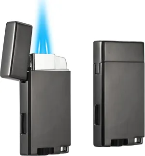 Refillable Butane Torch Lighter with Keyhole and Visible Window, 2 Pack Adjustable Pocket Lighter and Perfect for Men, 1-Year Warranty, Great Gift Idea! Without Gas(Grey)