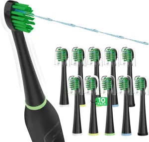 Replacement Toothbrush Heads for All Waterpik Sonic Fusion Models (SF-01, SF-02, SF-03, and SF-04 Series), Compact, with Covers, 10 Count, Black