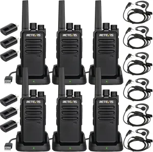 Retevis RT68 Two Way Radios with Earpiece, Heavy Duty Walkie Talkies for Adults, Compact 2 Way Radio Long Range Rechargeable with USB Charging Base, for Restaurant Church Security School (6 Pack)