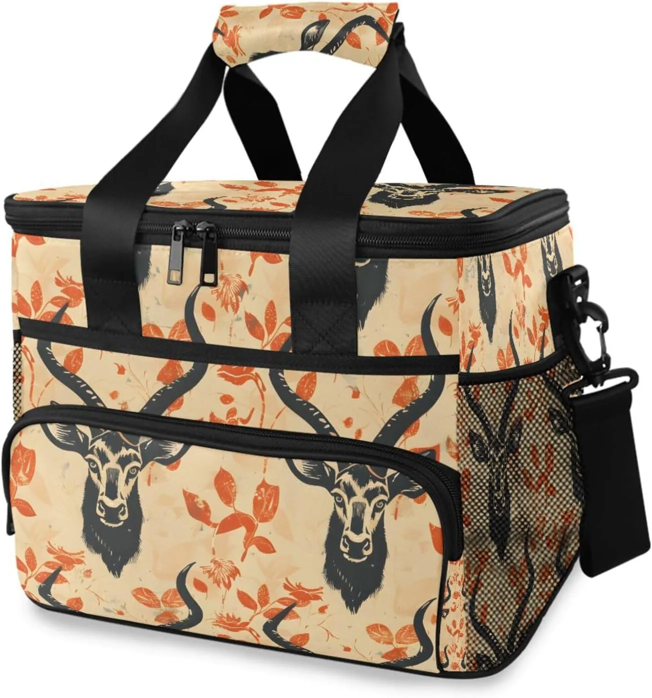 Retro Deer Forest Animal Cooler Bag Insulated Cooler Soft Sided Cooler 24 Can Portable Picnic Bag Large Leakproof Lunch Bag Box for Beach Grocery Camping Travel Car Men Women