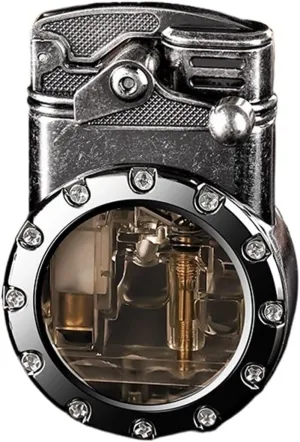 Retro double flame lighter, steampunk butane lighter, cool lighter with transparent visible gas tank, portable windproof lighter, great gift for men, father, husband,(B)