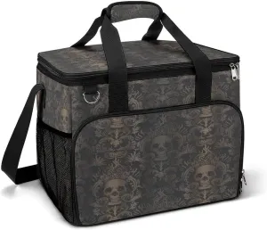 Retro Golden Gothic Skull Damask Cooler Bag, Collapsible Soft Sided Cooler, Large Leakproof Camping Cooler, Portable Travel Cooler for Camping, Road Trips