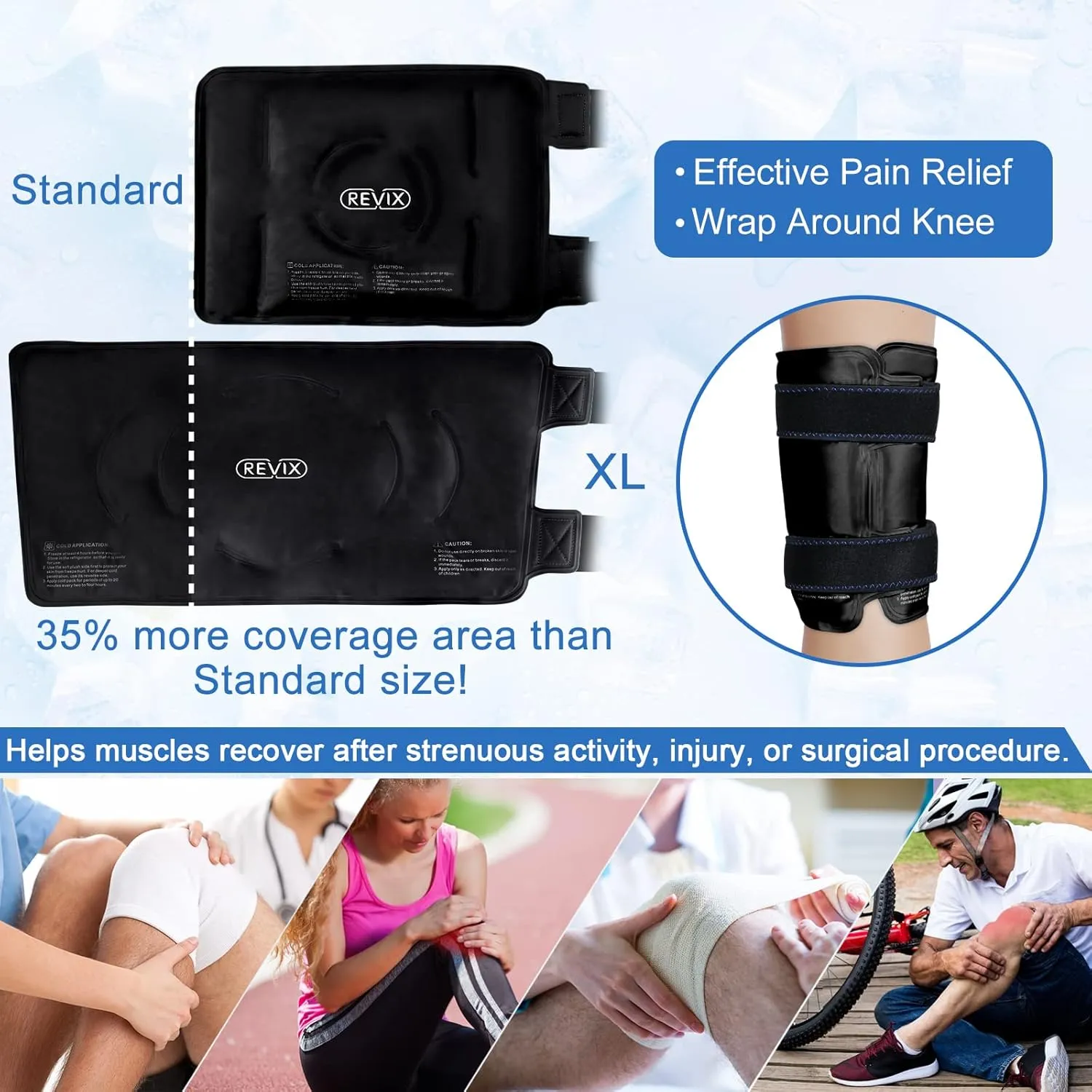 REVIX XL Ice Pack for Knee Replacement Recovery, Ice Wrap with Cold Compression for Discomfort and Fatigue, Gel Cold Pack Wrap Around Entire Knee, Promoting Flexibility and Mobility