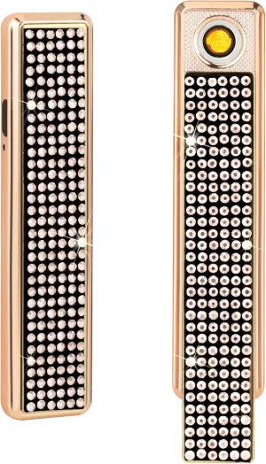Rhinestone Electronic Candle Lighter Arc Windproof Flameless USB Rechargeable Lighter for Home Kitchen Champagne,Gold