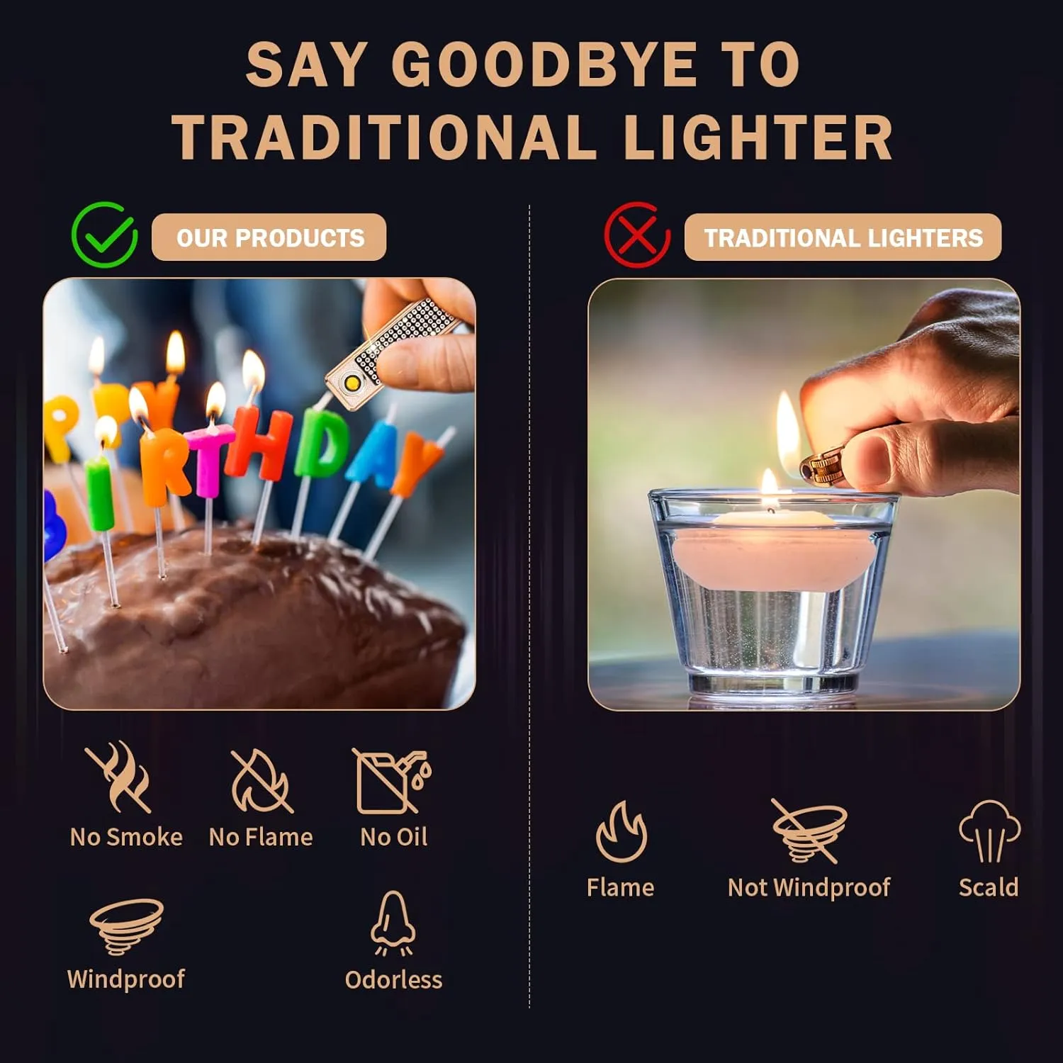 Rhinestone Electronic Candle Lighter Arc Windproof Flameless USB Rechargeable Lighter for Home Kitchen Champagne,Gold