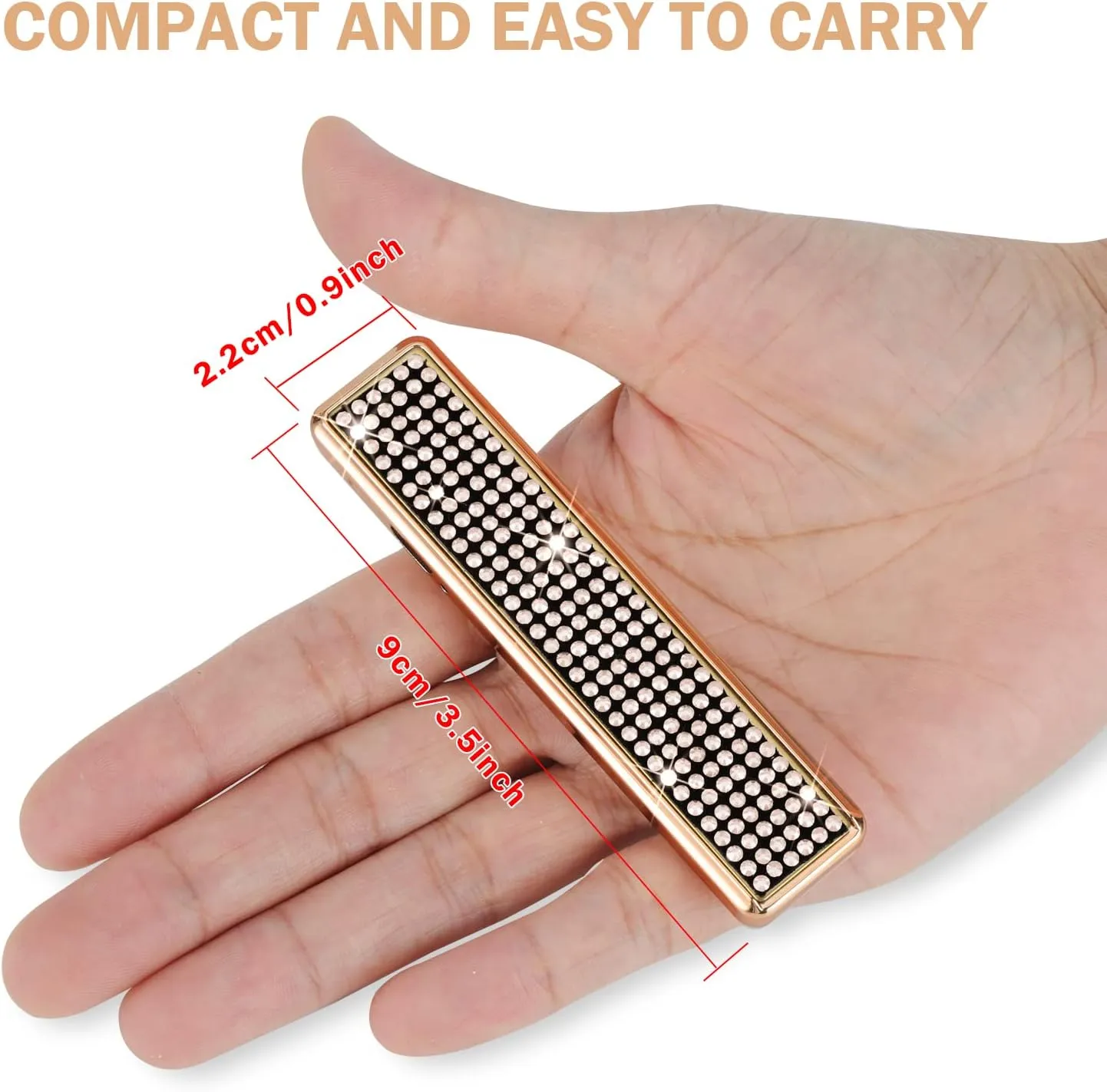 Rhinestone Electronic Candle Lighter Arc Windproof Flameless USB Rechargeable Lighter for Home Kitchen Champagne,Gold