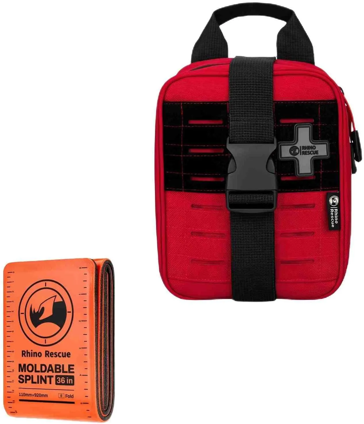 RHINO RESCUE Bundle-IFAK Trauma Kit with C-A-T Tourniquet, Tactical First Aid Kit Molle Pouch for Military First Aid Splint 36" X 4.3" Orange-Gray