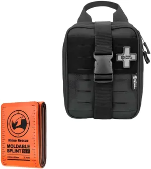 RHINO RESCUE Bundle-IFAK Trauma Kit with C-A-T Tourniquet, Tactical First Aid Kit Molle Pouch for Military First Aid Splint 36" X 4.3" Orange-Gray