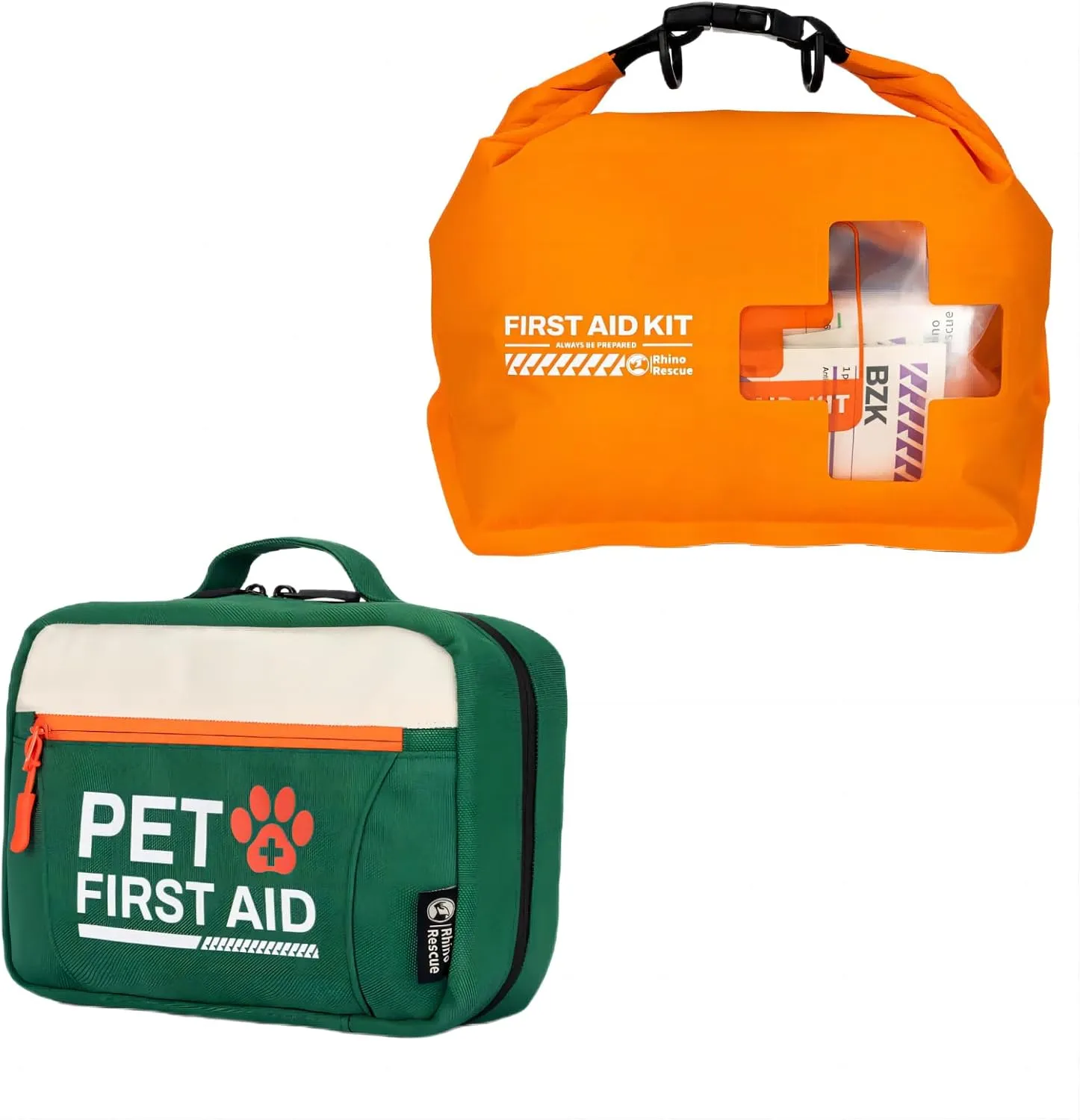 RHINO RESCUE Bundle - Pet First Aid Kit, Emergency Medical Supplies for Dogs & Cats, Safety Essentials Pack with Thermometer Waterproof First Aid Kit, Lightweight Boat Dry Bag