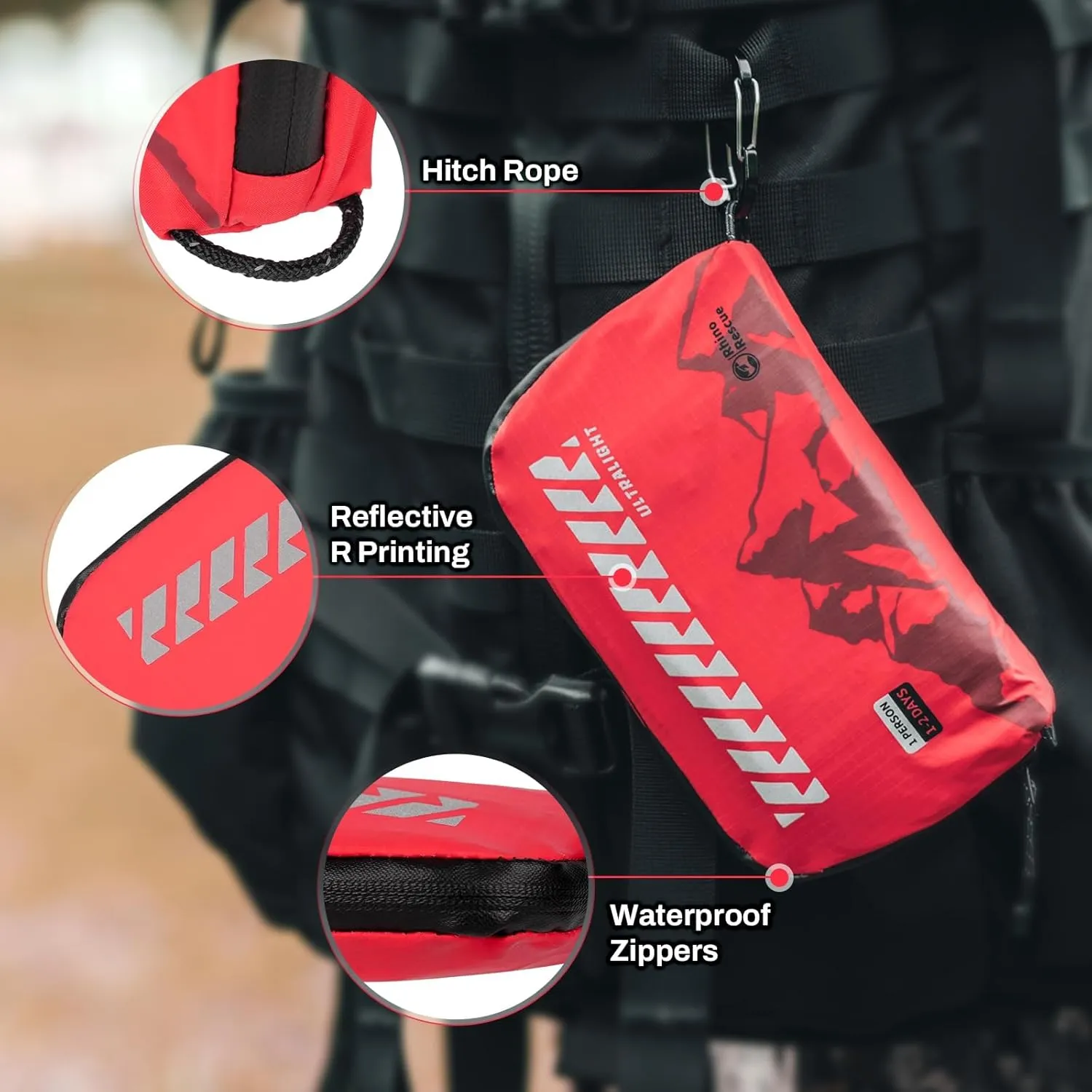 RHINO RESCUE Mini First Aid Kit Ultralight Waterproof Medical Kit for Hiking, Backpacking, Cycling, Travel, Vehicles, HSA/FSA Eligible
