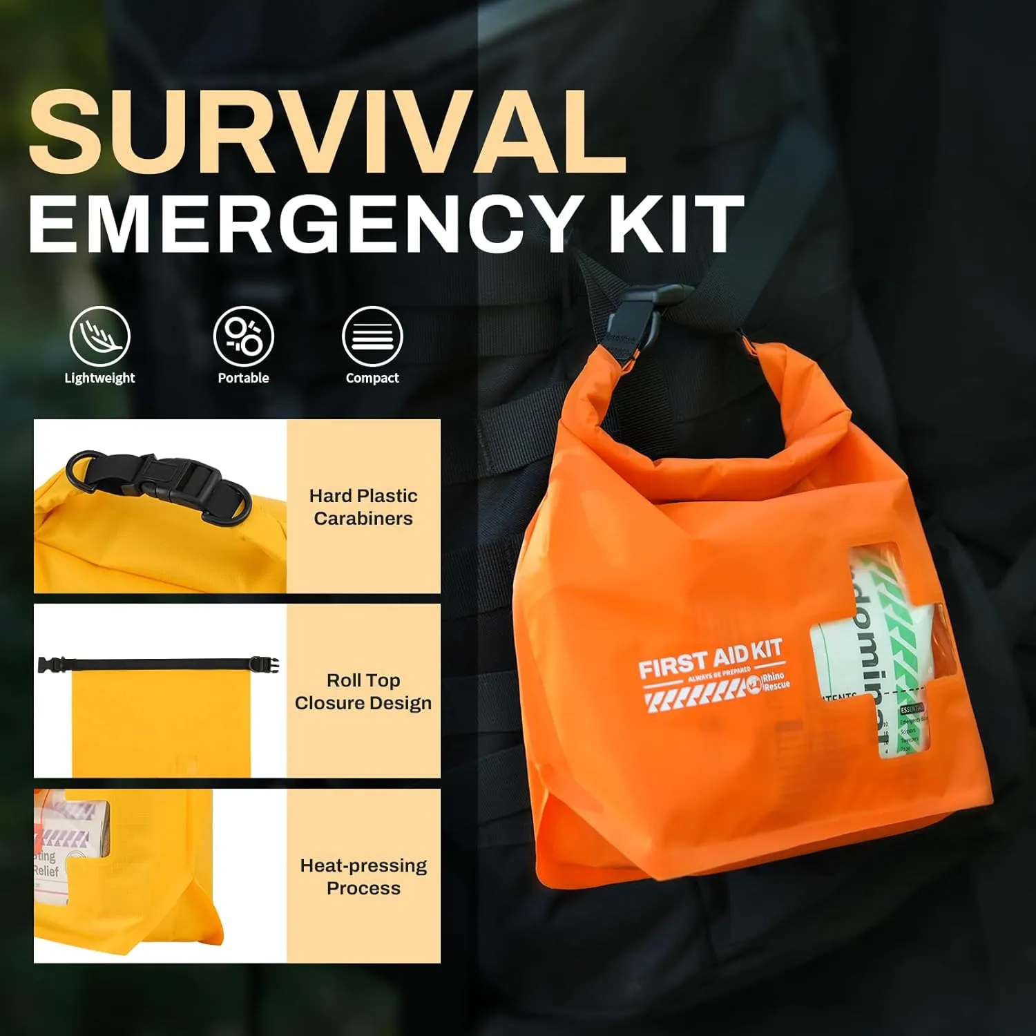 RHINO RESCUE Waterproof First Aid Kit, Lightweight Boat Dry Bag, Emergency Survival Supplies for Outdoor Kayak Floating Swimming & Camping FSA HSA Eligible (Red)
