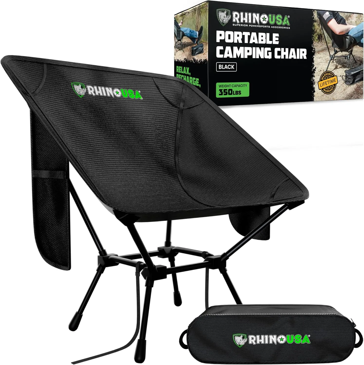 Rhino USA Portable Camping Chair (400lbs Capacity) - Collapsible Compact Lightweight Camp Chair for Backpacking, Hiking & Fishing - Small Foldable and Portable Camping Chairs for Adults and Kids