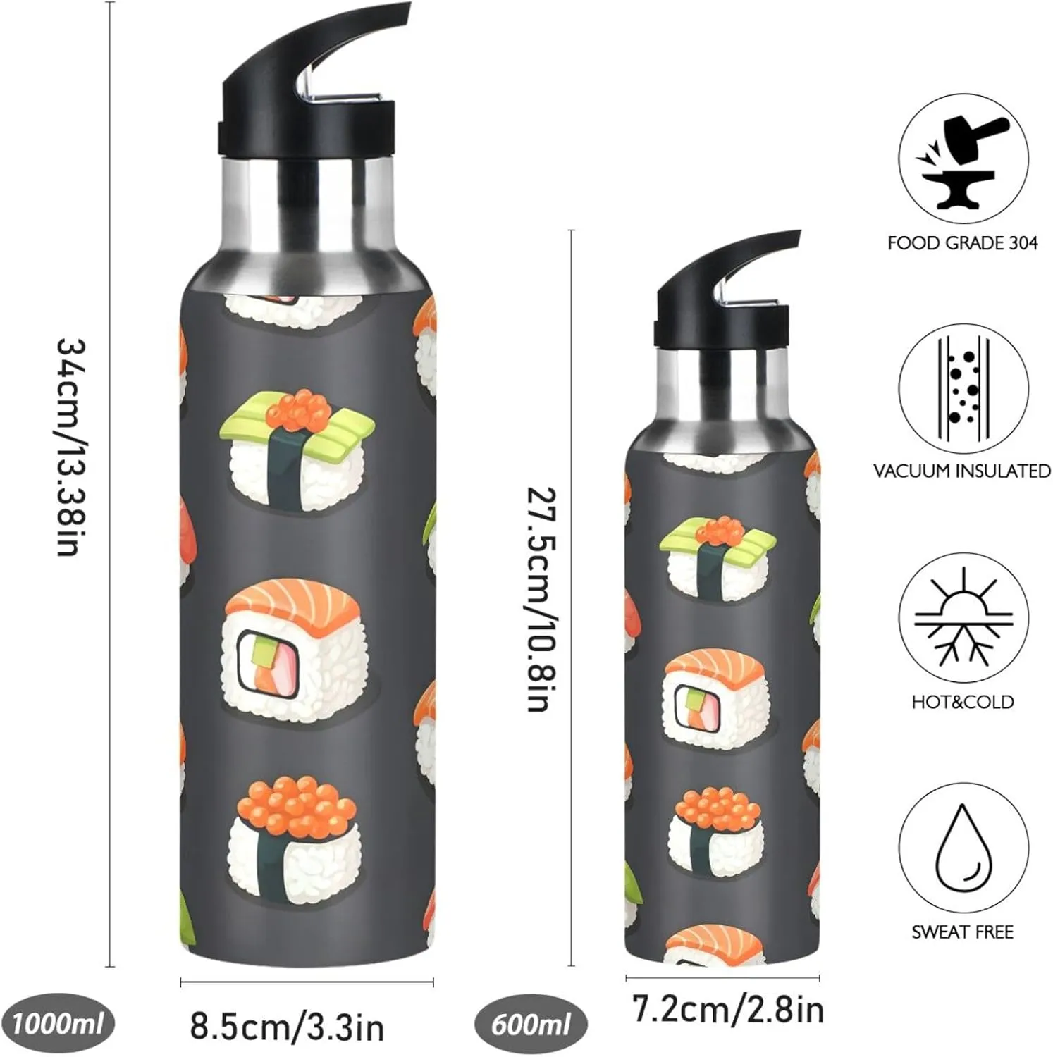 Rice Foods Sports Water Bottle with Straw, 22oz BPA Free Stainless Steel Vacuum Insulated Bottle for Gym Fitness Outdoor
