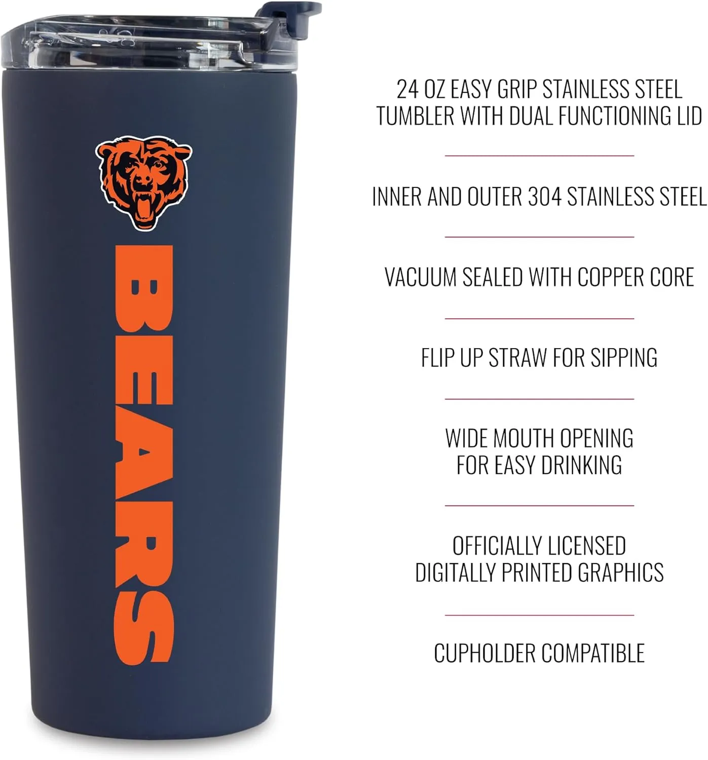 Rico Industries NFL Football 24oz Stainless Steel Tumbler with Lid and Dual Functioning Lid