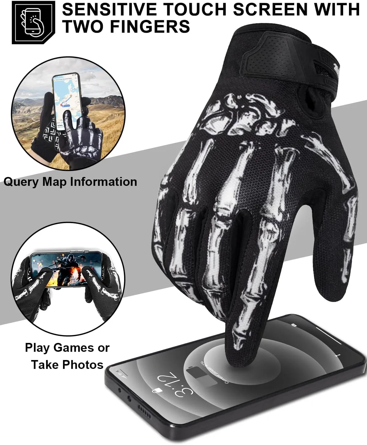 RIGWARL Motorcycle Gloves for Men Women Touchscreen, Lightweight Dirt Bike Glove Non-Slip, Skeleton Motorcycle Riding Glove