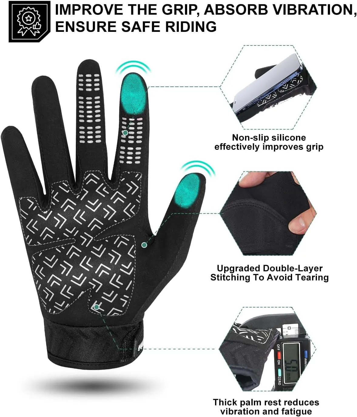 RIGWARL Motorcycle Gloves for Men Women Touchscreen, Lightweight Dirt Bike Glove Non-Slip, Skeleton Motorcycle Riding Glove