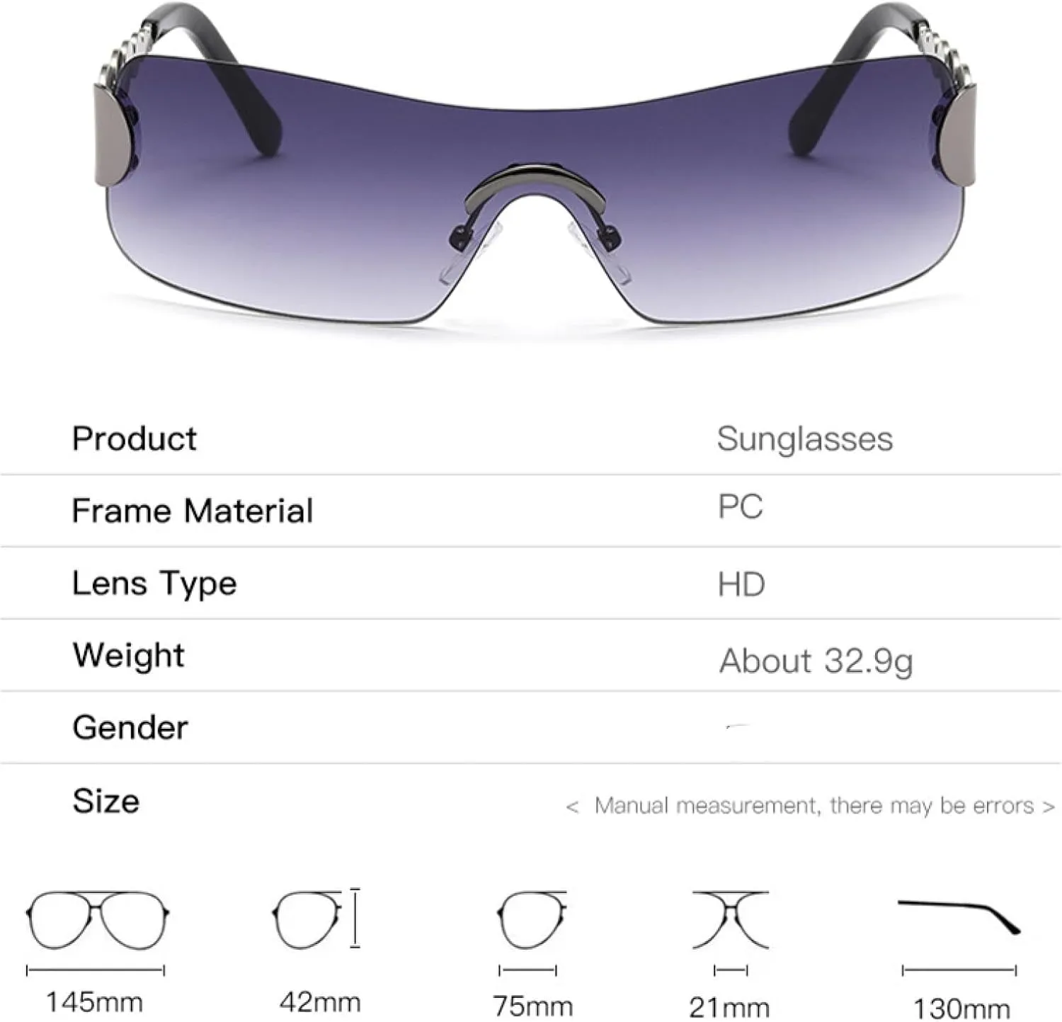Rimless Rectangle Sunglasses Women for Female Vintage Punk Sun Glasses
