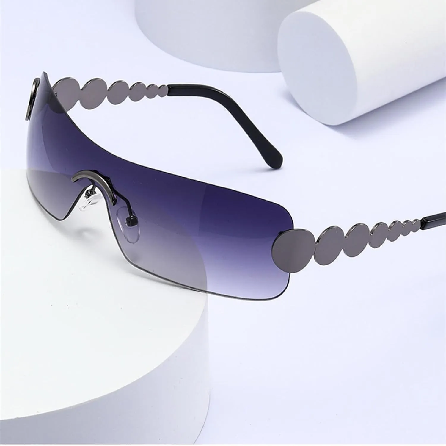 Rimless Rectangle Sunglasses Women for Female Vintage Punk Sun Glasses