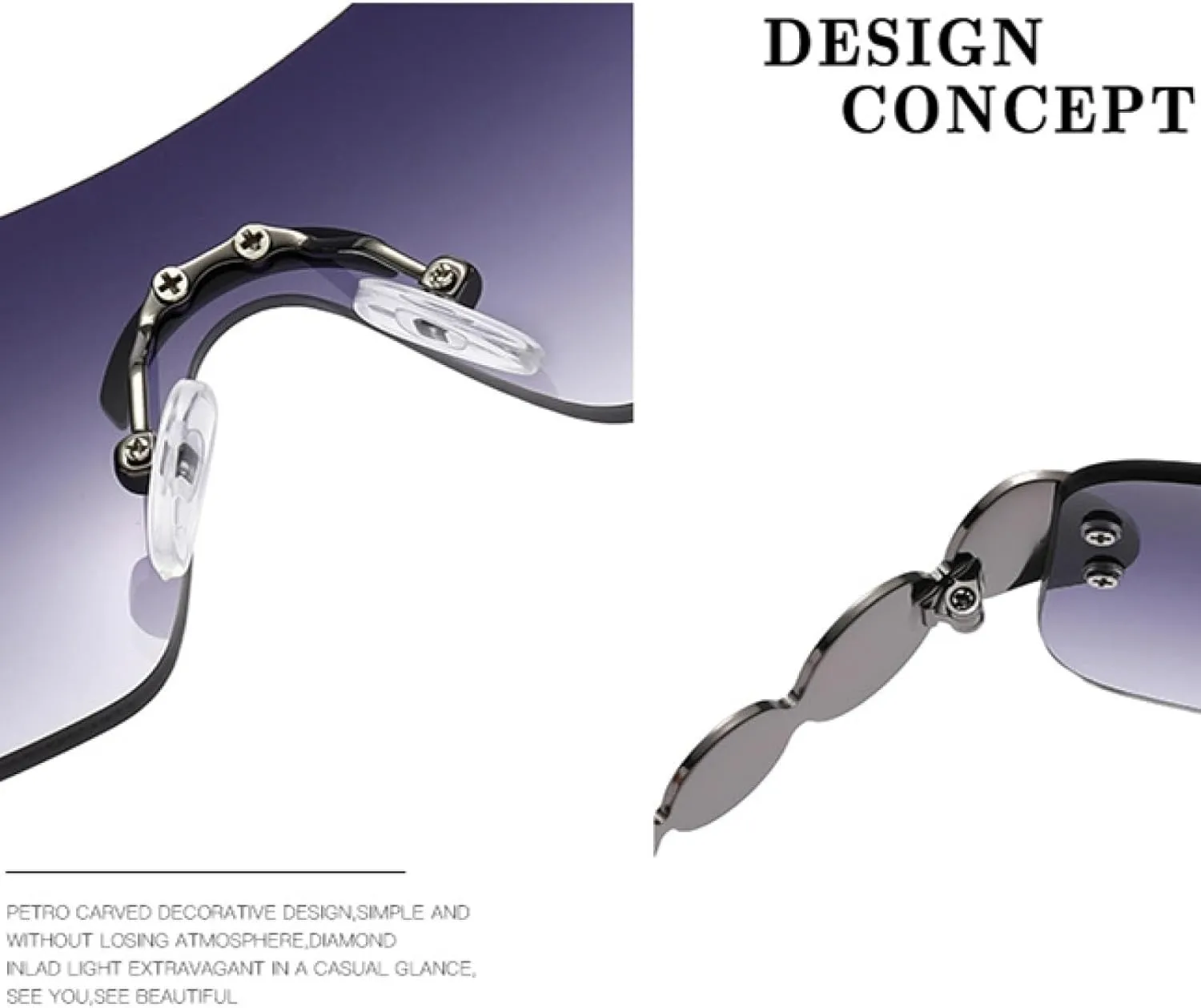 Rimless Rectangle Sunglasses Women for Female Vintage Punk Sun Glasses