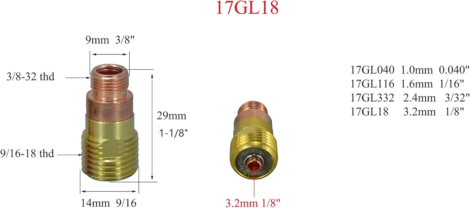 RIVERWELD TIG Stubby Gas Lens Collet Bodies 17GL 10N Series TIG Glass Cup Clear Quartz Nozzle #4-#12 Assorted Size Kit for SR WP 17 18 26 TIG Welding Torch 33pcs