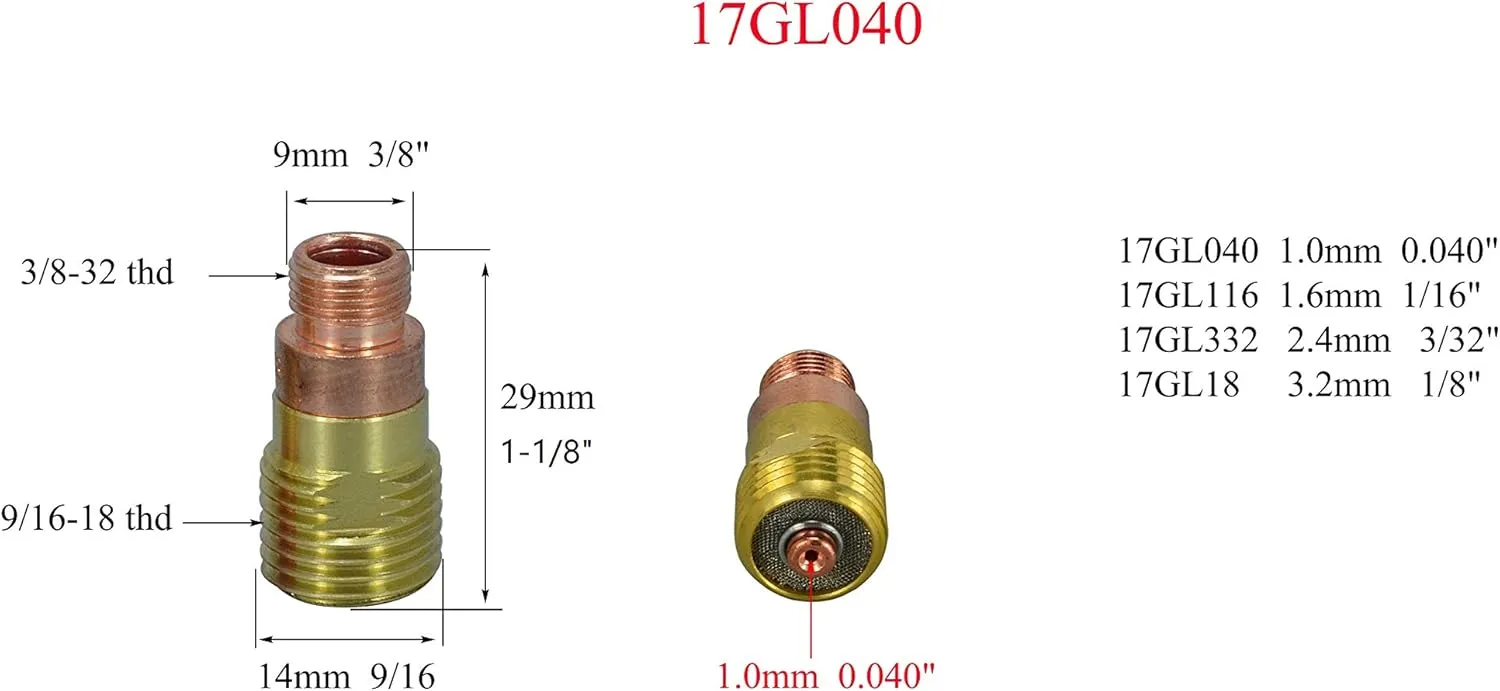 RIVERWELD TIG Stubby Gas Lens Collet Bodies 17GL 10N Series TIG Glass Cup Clear Quartz Nozzle #4-#12 Assorted Size Kit for SR WP 17 18 26 TIG Welding Torch 33pcs