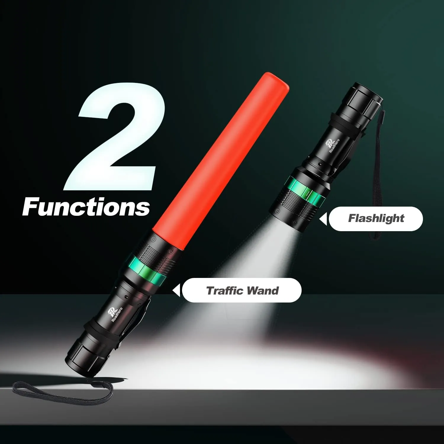 RoadHero 8 Pieces 11 Inch Traffic Wand with Strobe Modes LED Safety Signal Flashlight Wand with Wrist Strap and Side Clip for Traffic Control, Parking, Using 3 AAA Batteries, Batteries Not Included
