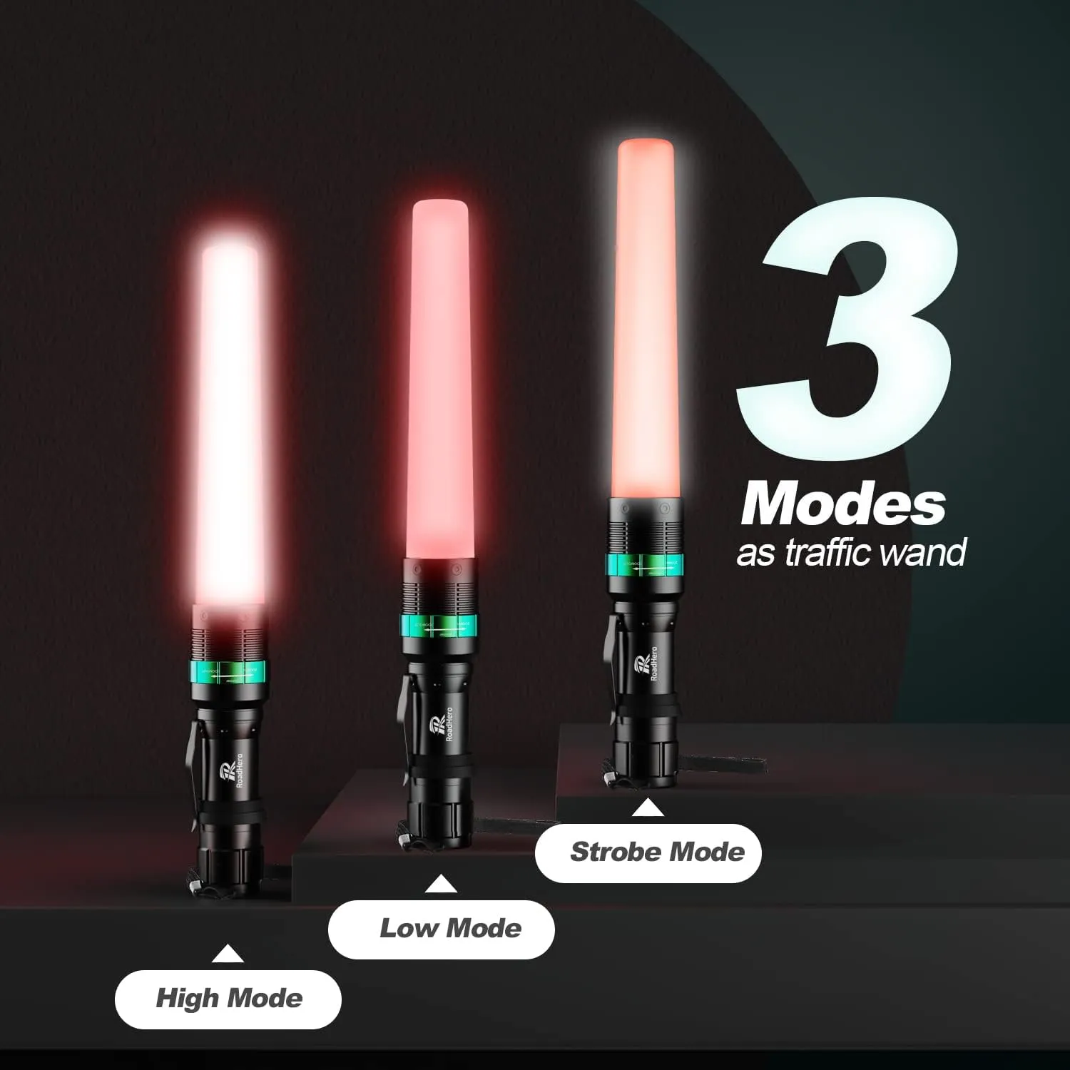 RoadHero 8 Pieces 11 Inch Traffic Wand with Strobe Modes LED Safety Signal Flashlight Wand with Wrist Strap and Side Clip for Traffic Control, Parking, Using 3 AAA Batteries, Batteries Not Included