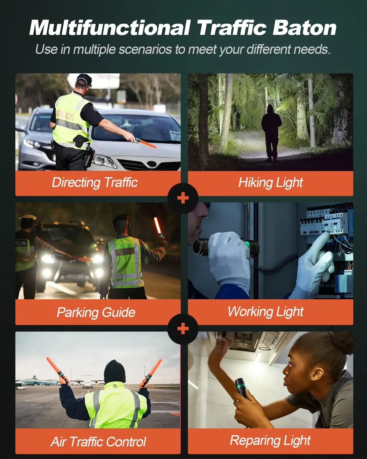 RoadHero 8 Pieces 11 Inch Traffic Wand with Strobe Modes LED Safety Signal Flashlight Wand with Wrist Strap and Side Clip for Traffic Control, Parking, Using 3 AAA Batteries, Batteries Not Included