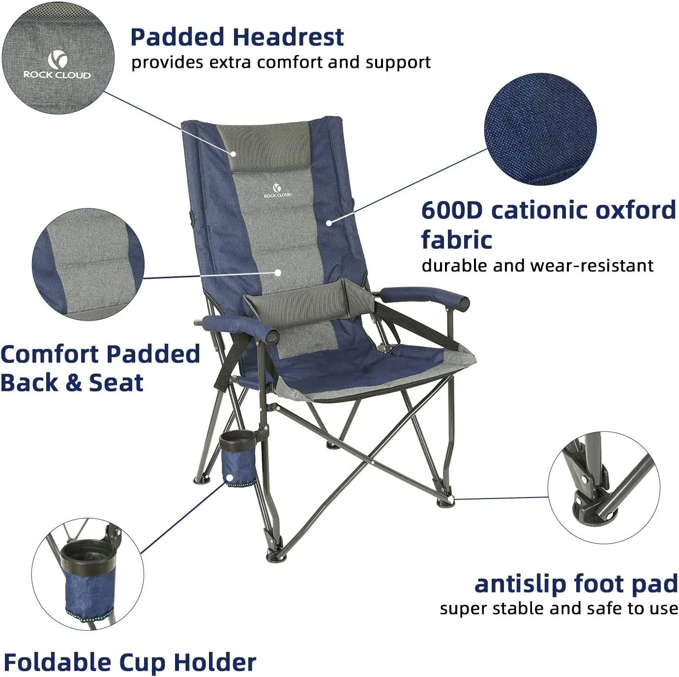 ROCK CLOUD Folding Camping Chair with Storage Pocket and Side Table Compact Portable Camp Chairs Outdoor for Camp Lawn Hiking Fishing Sports