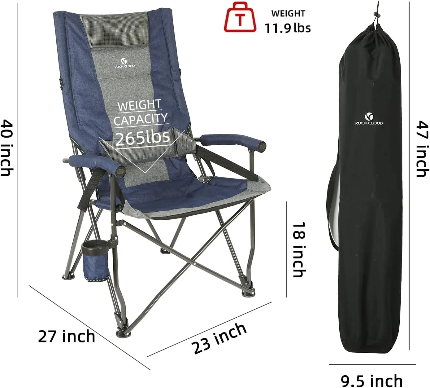 ROCK CLOUD Folding Camping Chair with Storage Pocket and Side Table Compact Portable Camp Chairs Outdoor for Camp Lawn Hiking Fishing Sports