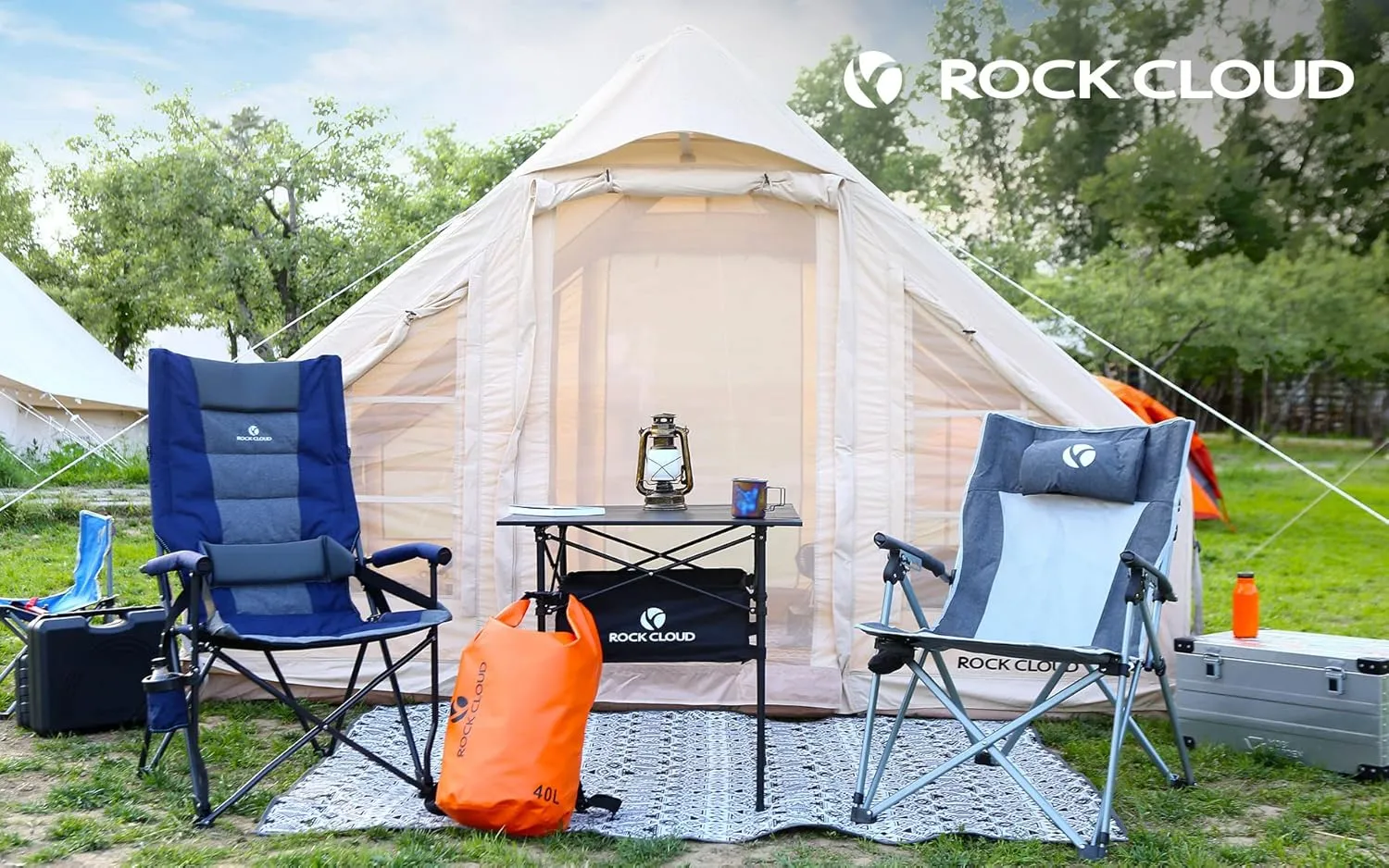 ROCK CLOUD Folding Camping Chair with Storage Pocket and Side Table Compact Portable Camp Chairs Outdoor for Camp Lawn Hiking Fishing Sports