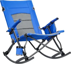 Rocking Chair Rocker Camping Chair,Padded Rocker Chair,Oversized Padded Rocking Chair for Outdoor Camp, Garden,Lawn,Heavy Duty for Adults Supports with Cup Holder US Fast Arrive