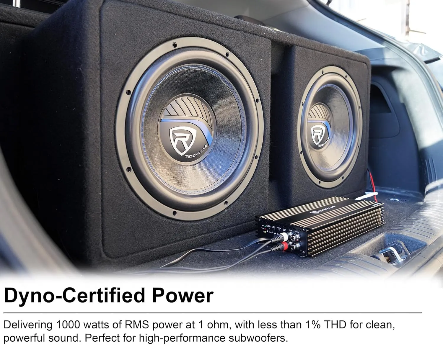 Rockville RD1000.1 4000W Peak / 1000W RMS Mono 1-Ohm Car Amplifier, Class-D, Metal Bass Remote w/Clip Indicator, Low Pass & Subsonic Filters, Compact & High-Efficiency, Ideal for Subwoofers