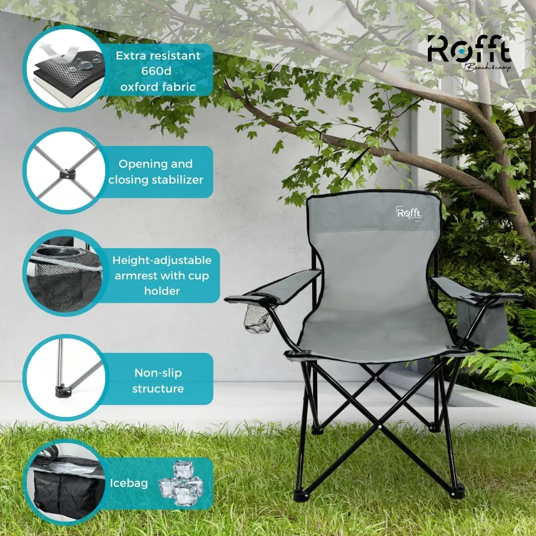 ROFFT Portable Camping Chair with Can Cooler, Fully Seat and Back with Side cooler Pocket and Cup Holder, Carry Bag Included, Collapsible Chair for Camping, events, Beach, and Sports