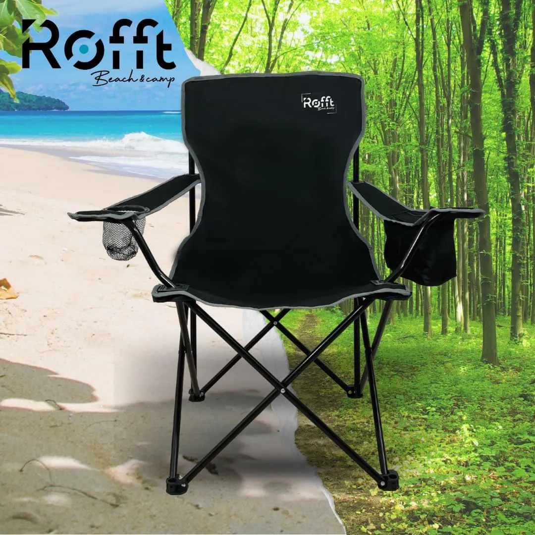 ROFFT Portable Camping Chair with Can Cooler, Fully Seat and Back with Side cooler Pocket and Cup Holder, Carry Bag Included, Collapsible Chair for Camping, events, Beach, and Sports