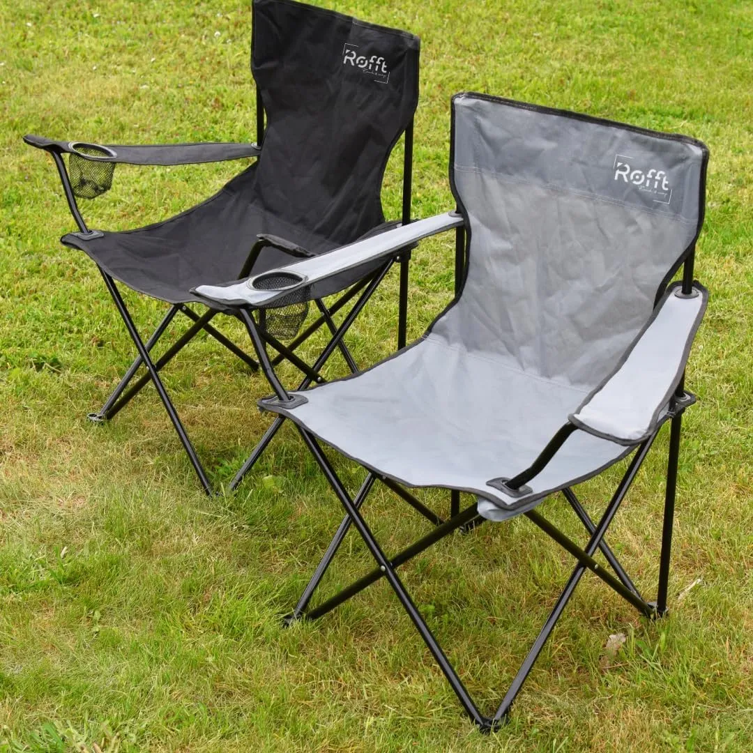 ROFFT Portable Camping Chair with Can Cooler, Fully Seat and Back with Side cooler Pocket and Cup Holder, Carry Bag Included, Collapsible Chair for Camping, events, Beach, and Sports