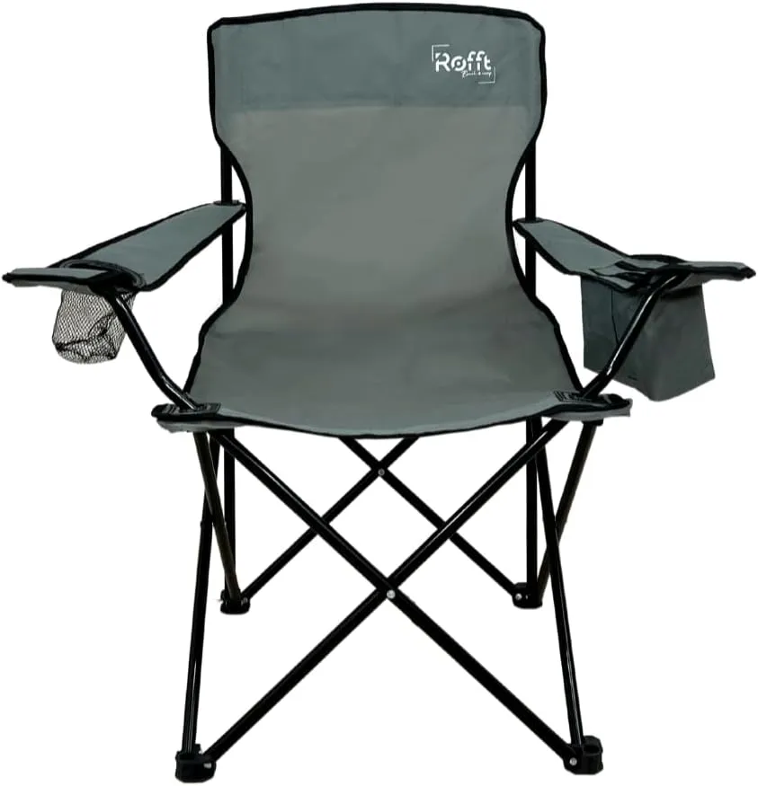 ROFFT Portable Camping Chair with Can Cooler, Fully Seat and Back with Side cooler Pocket and Cup Holder, Carry Bag Included, Collapsible Chair for Camping, events, Beach, and Sports