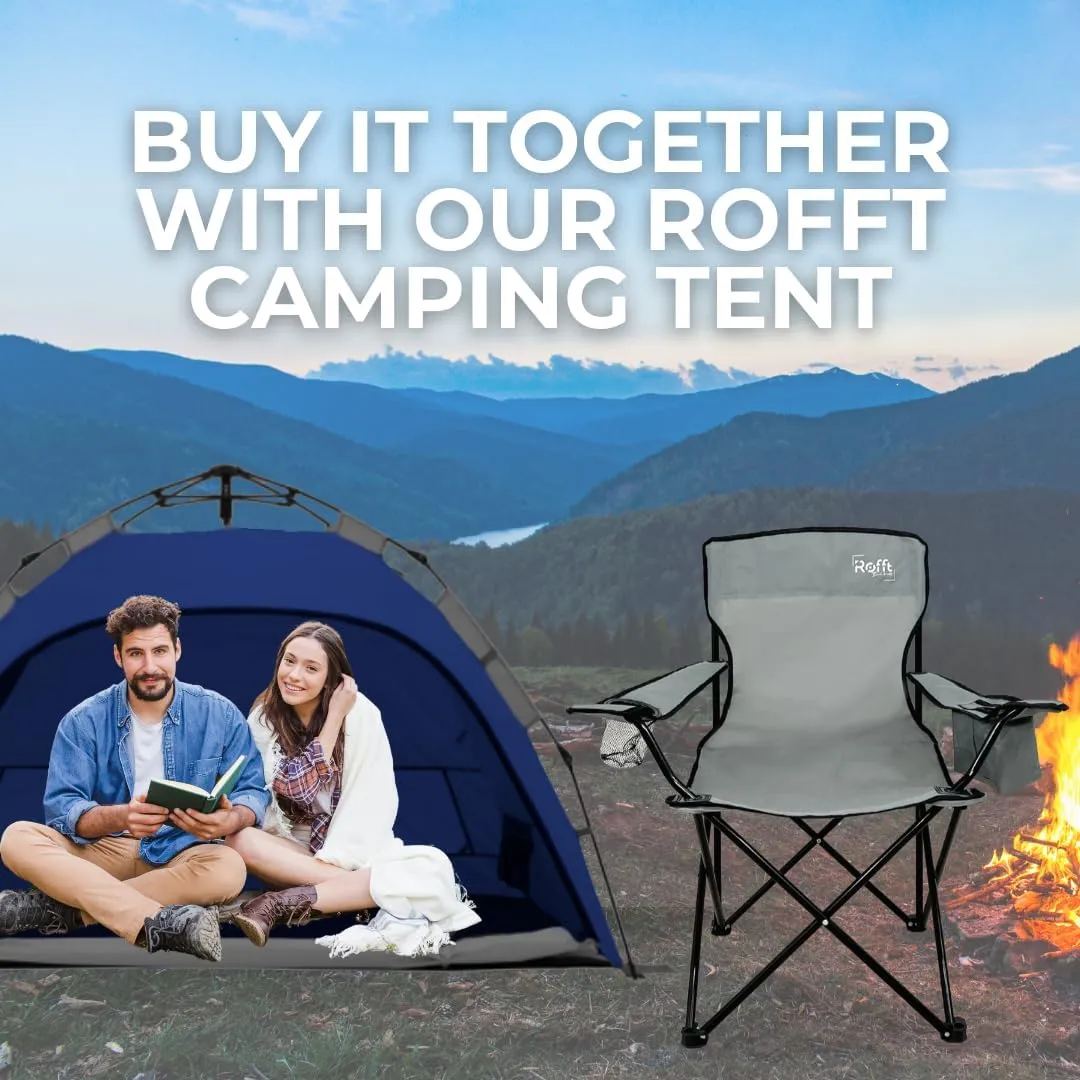 ROFFT Portable Camping Chair with Can Cooler, Fully Seat and Back with Side cooler Pocket and Cup Holder, Carry Bag Included, Collapsible Chair for Camping, events, Beach, and Sports