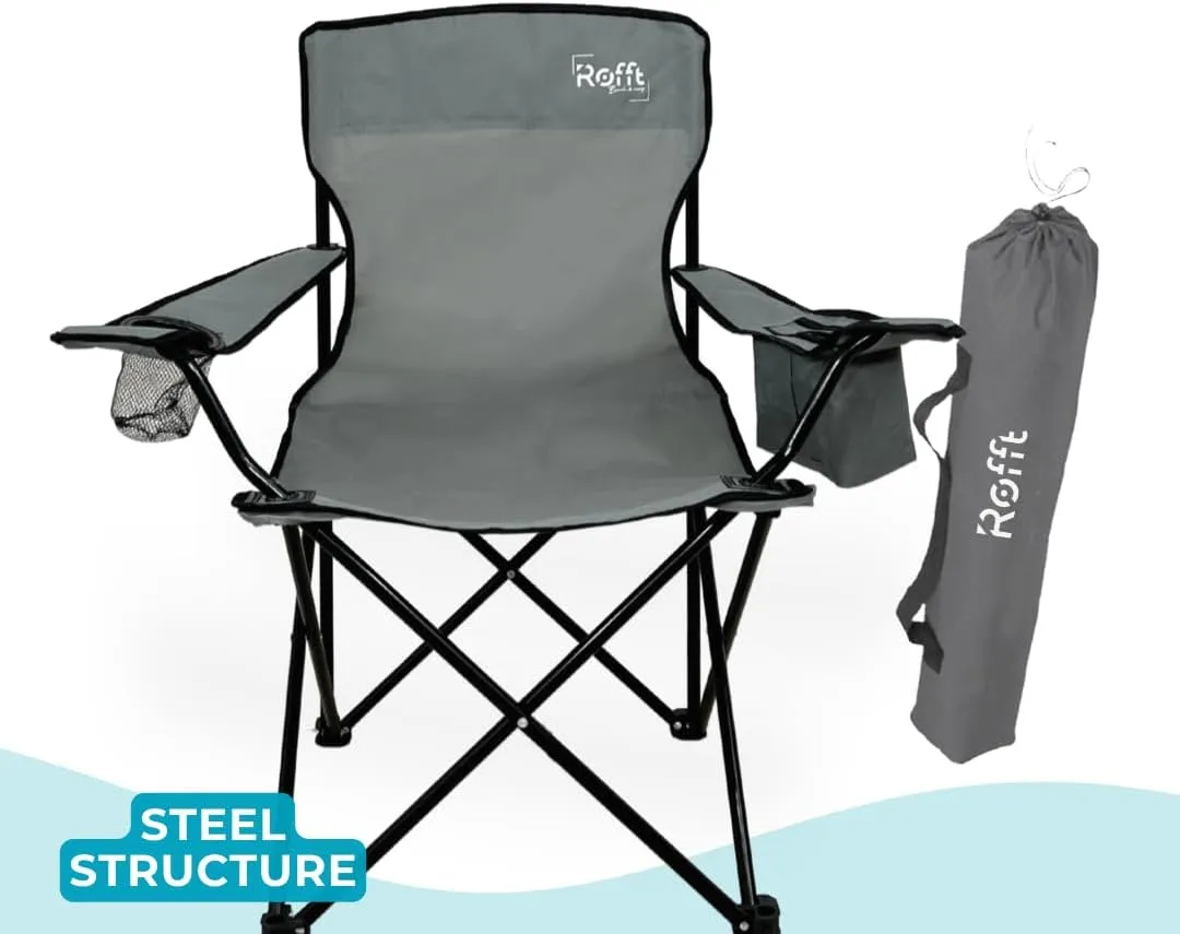 ROFFT Portable Camping Chair with Can Cooler, Fully Seat and Back with Side cooler Pocket and Cup Holder, Carry Bag Included, Collapsible Chair for Camping, events, Beach, and Sports