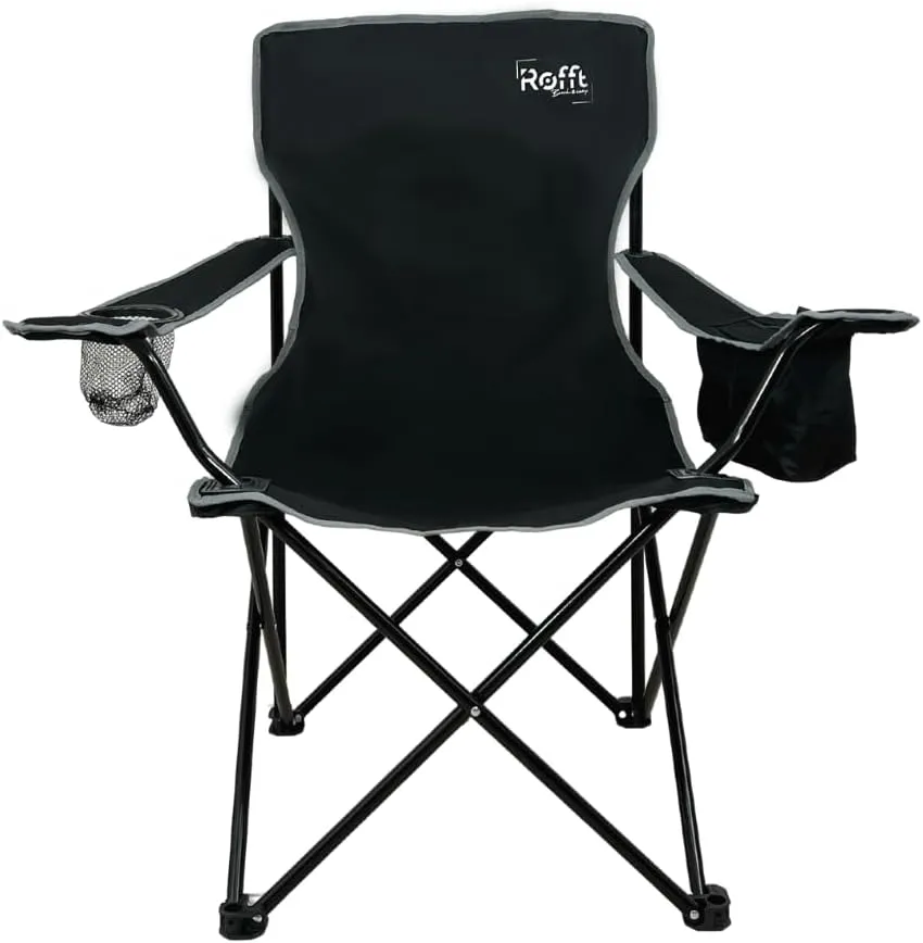 ROFFT Portable Camping Chair with Can Cooler, Fully Seat and Back with Side cooler Pocket and Cup Holder, Carry Bag Included, Collapsible Chair for Camping, events, Beach, and Sports