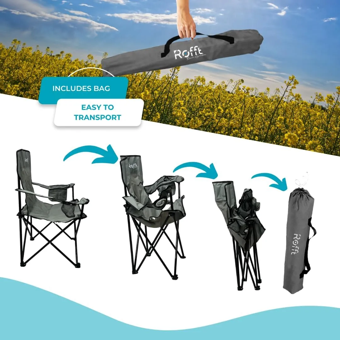ROFFT Portable Camping Chair with Can Cooler, Fully Seat and Back with Side cooler Pocket and Cup Holder, Carry Bag Included, Collapsible Chair for Camping, events, Beach, and Sports