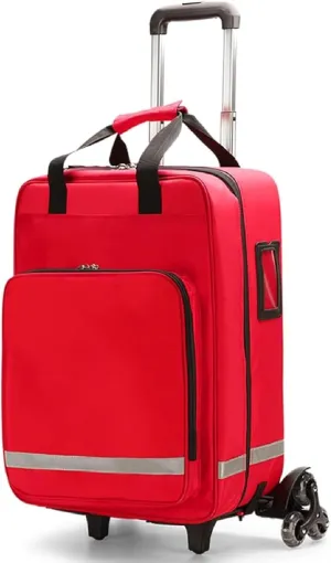 Rolling Medical Bag, First Aid Kit Bag Large Capacity Medical Trolley Bag with Removable Dividers, for Outdoor Hiking, Backpacking, Camping, Traveling（Red）