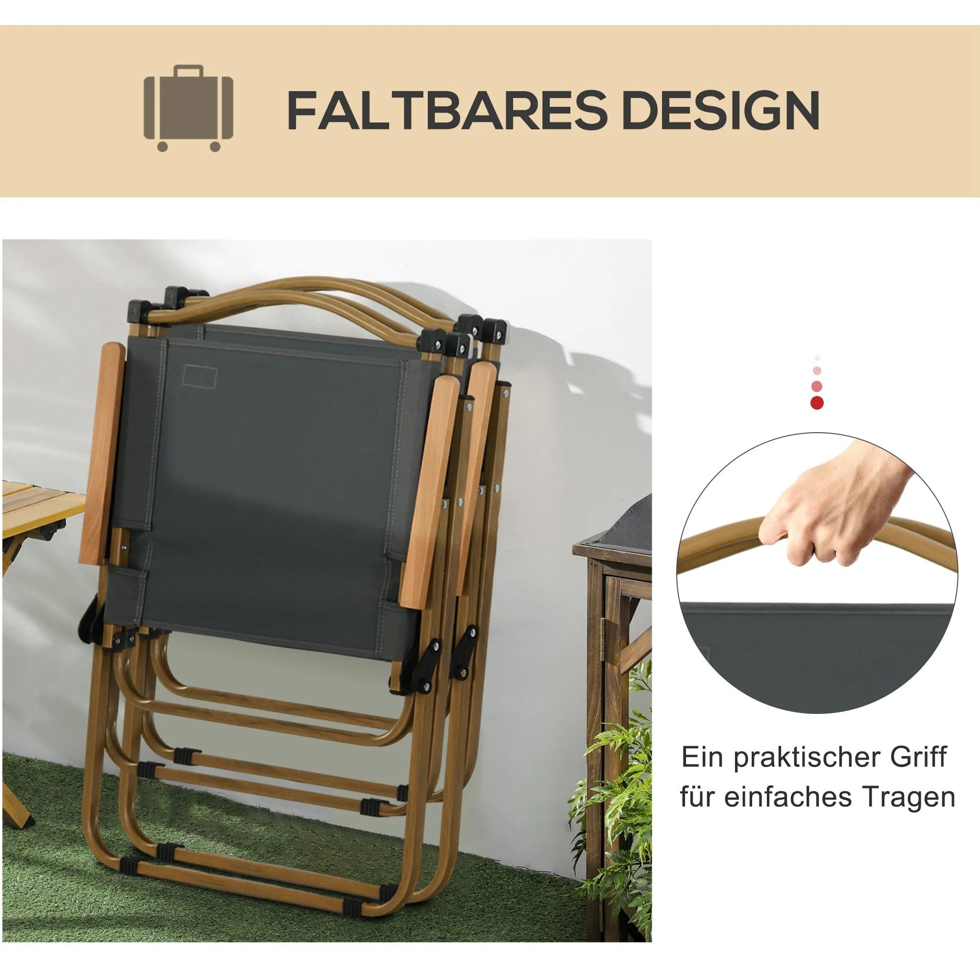 Rootz 2 Piece Set Camping Chairs - Foldable Beach Chairs - Steel Frame - Portable with Handle - 54x59x78cm, 130kg Load Capacity