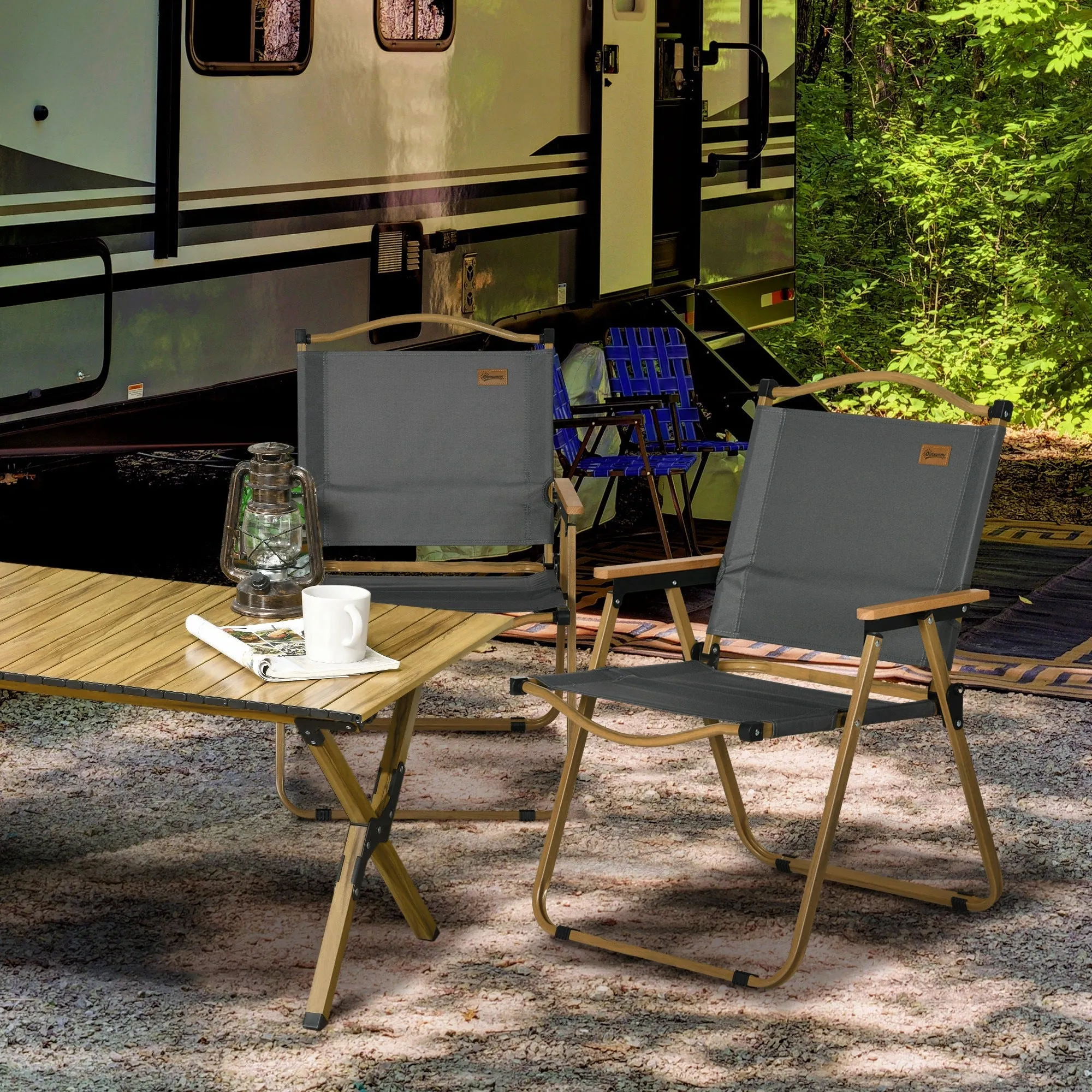 Rootz 2 Piece Set Camping Chairs - Foldable Beach Chairs - Steel Frame - Portable with Handle - 54x59x78cm, 130kg Load Capacity