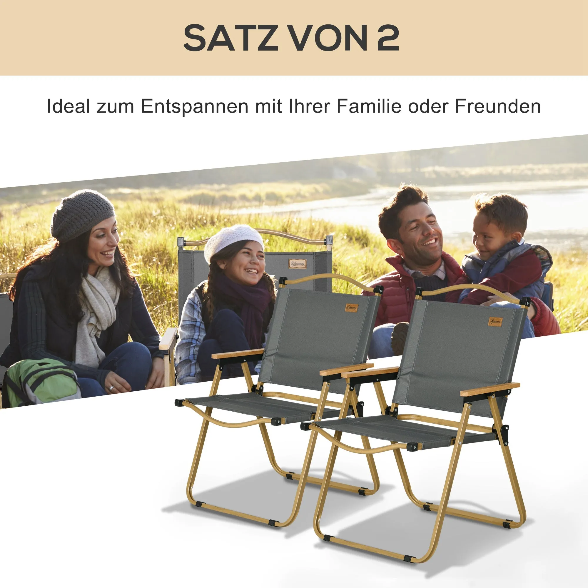 Rootz 2 Piece Set Camping Chairs - Foldable Beach Chairs - Steel Frame - Portable with Handle - 54x59x78cm, 130kg Load Capacity
